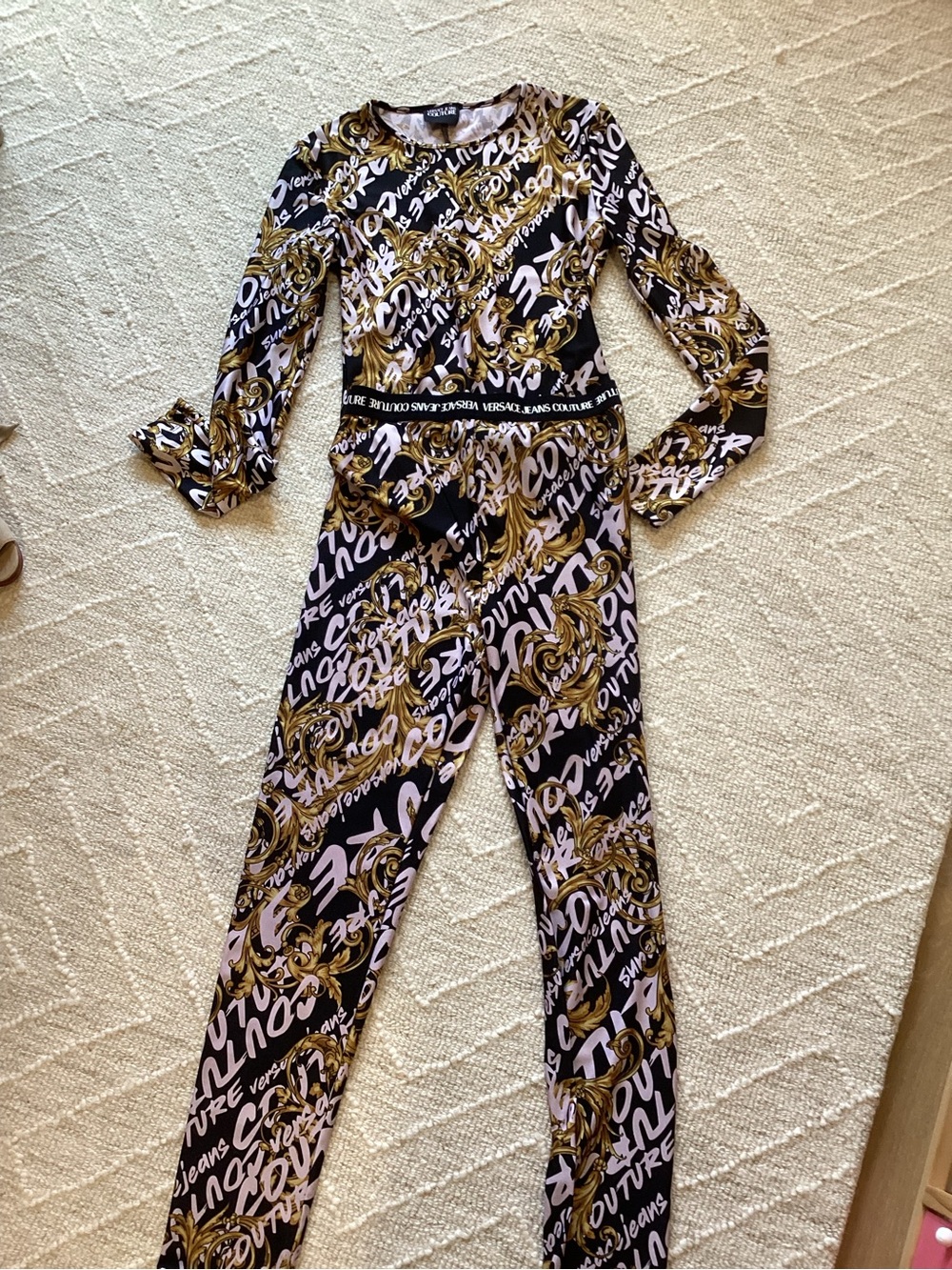 Versace Jeans Couture Baroque Logo Print Bodysuit & Leggings Set | Size 6